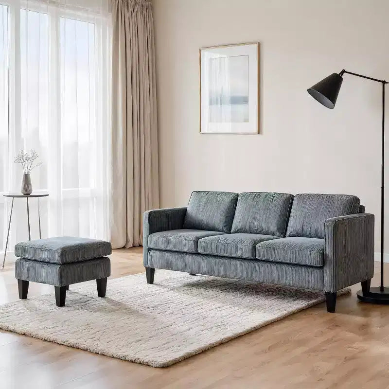 Canapé d'angle MAYEERTY en velours côtelé rembourré, aspect moderne et luxueux pour salon, gris