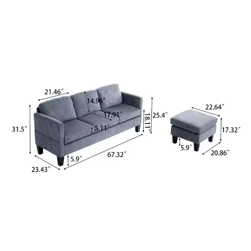 MAYEERTY Divano a L con Corduroy Imbottito, Aspetto Moderno di Lusso per Soggiorno, Grigio