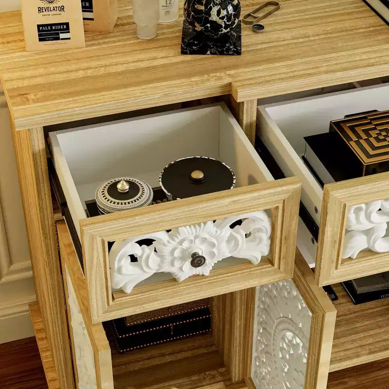 Étagères Famapy Bibliothèque Meuble de rangement en bois rustique avec portes sculptées et meuble de rangement mural assorti en prime