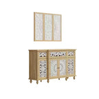 Étagères Famapy Bibliothèque Meuble de rangement en bois rustique avec portes sculptées et meuble de rangement mural assorti en prime