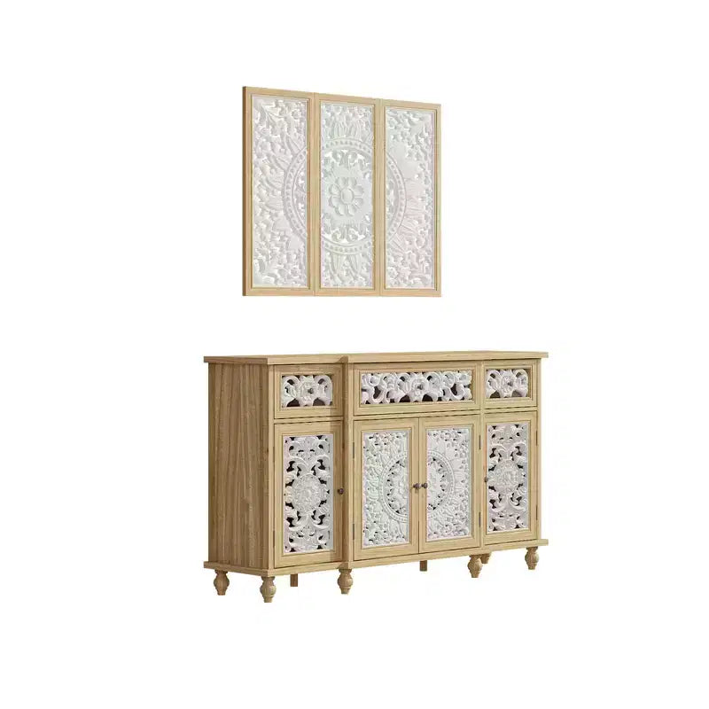 Étagères Famapy Bibliothèque Meuble de rangement en bois rustique avec portes sculptées et meuble de rangement mural assorti en prime