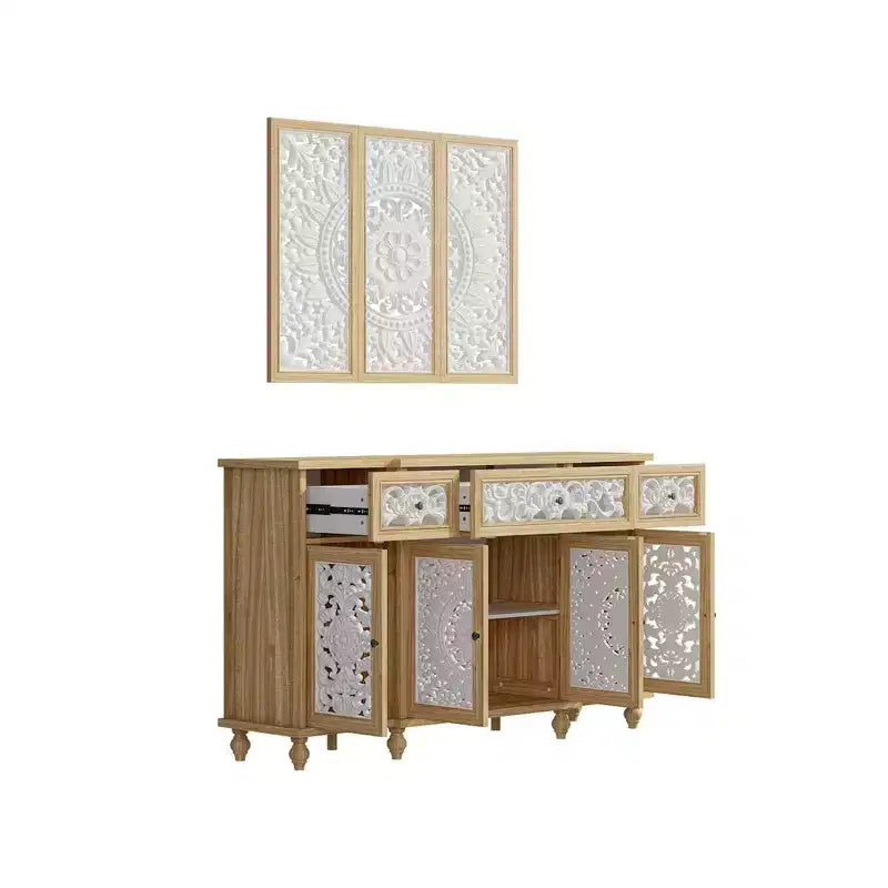 Étagères Famapy Bibliothèque Meuble de rangement en bois rustique avec portes sculptées et meuble de rangement mural assorti en prime