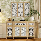 Étagères Famapy Bibliothèque Meuble de rangement en bois rustique avec portes sculptées et meuble de rangement mural assorti en prime