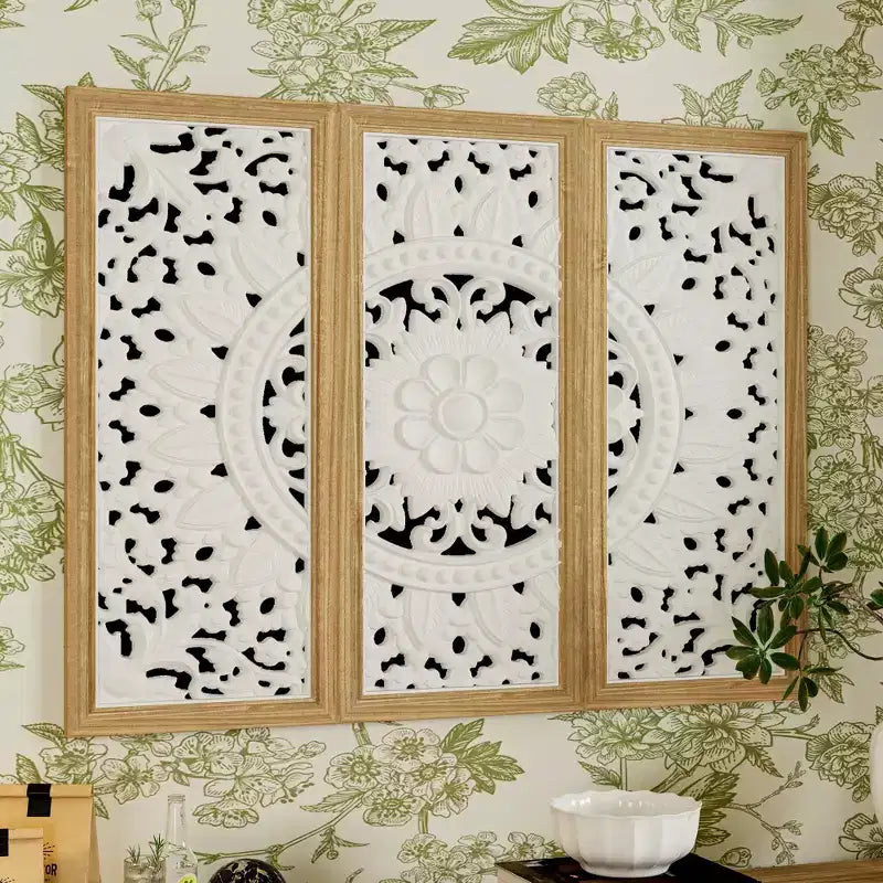 Étagères Famapy Bibliothèque Meuble de rangement en bois rustique avec portes sculptées et meuble de rangement mural assorti en prime