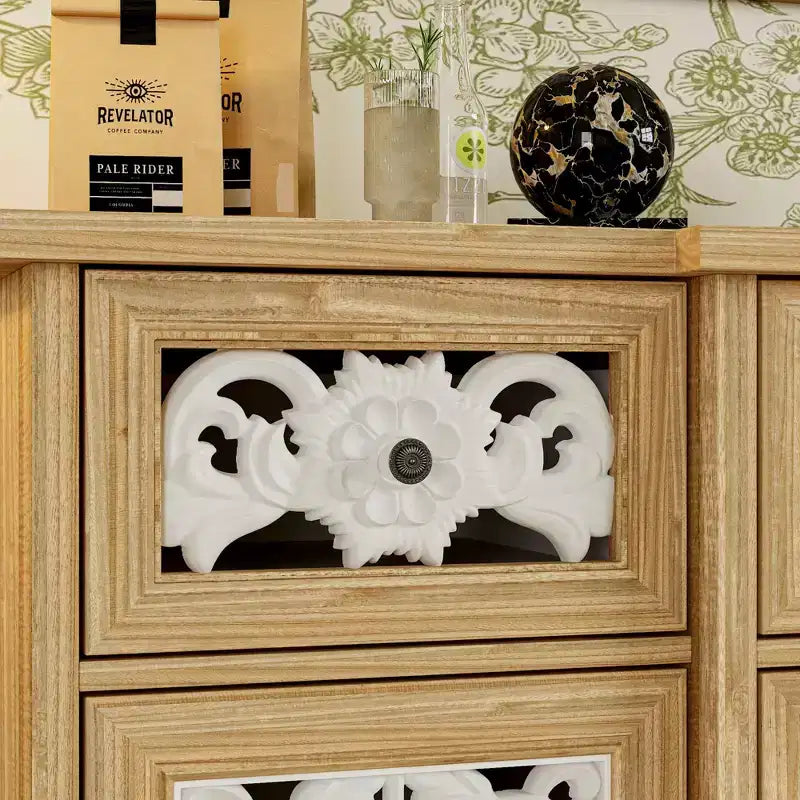 Étagères Famapy Bibliothèque Meuble de rangement en bois rustique avec portes sculptées et meuble de rangement mural assorti en prime