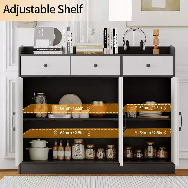 42.5 Credenza, Buffet Moderno da Caffè, Mobile Contenitore da Cucina in Legno con Ripiano Regolabile, per Soggiorno, Ingresso
