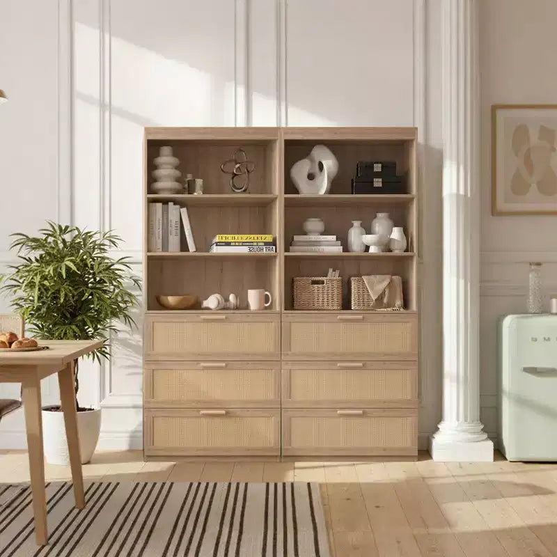 Karl Home Mobile Alto Contenitore, Libreria in Rattan con 3 Cassetti