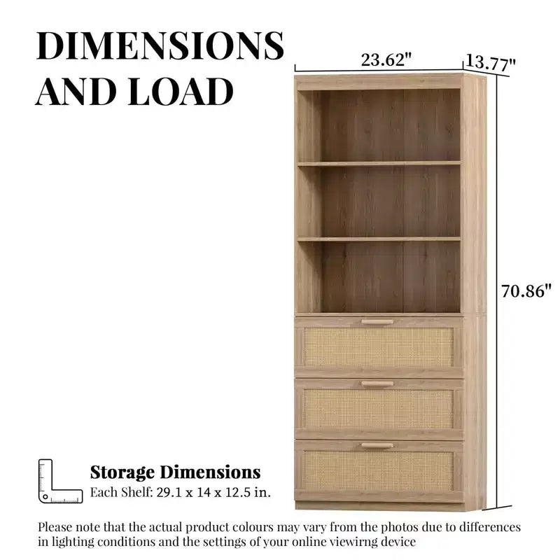 Karl Home Mobile Alto Contenitore, Libreria in Rattan con 3 Cassetti