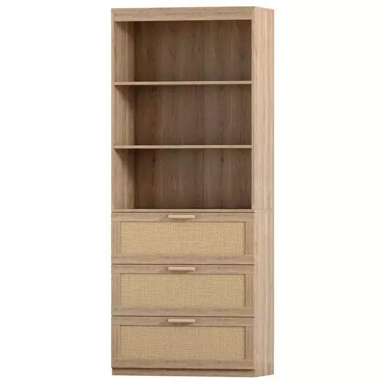 Karl Home Mobile Alto Contenitore, Libreria in Rattan con 3 Cassetti