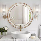 MAYEERTY Miroir Mural Rond de Ferme en Bois de 61 cm pour Salle de Bain, Coiffeuse, Chambre à Coucher, Salon, Cuisine, Bureau