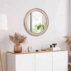 MAYEERTY Miroir Mural Rond de Ferme en Bois de 61 cm pour Salle de Bain, Coiffeuse, Chambre à Coucher, Salon, Cuisine, Bureau