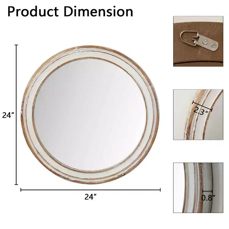 MAYEERTY Miroir Mural Rond de Ferme en Bois de 61 cm pour Salle de Bain, Coiffeuse, Chambre à Coucher, Salon, Cuisine, Bureau