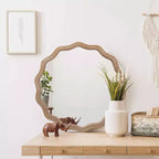 MAYEERTY 23.63 Specchio da parete rotondo ondulato in legno Decorazione moderna in stile rustico Specchio smerlato per bagno e soggiorno
