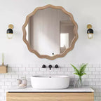 MAYEERTY 23.63 Specchio da parete rotondo ondulato in legno Decorazione moderna in stile rustico Specchio smerlato per bagno e soggiorno