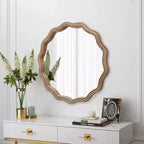 MAYEERTY 23.63 Specchio da parete rotondo ondulato in legno Decorazione moderna in stile rustico Specchio smerlato per bagno e soggiorno