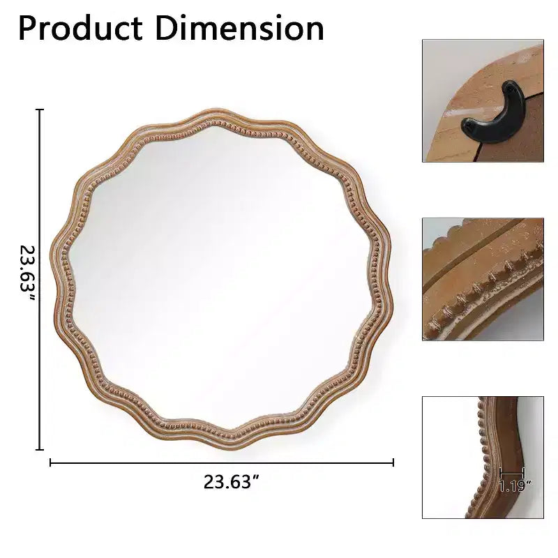 MAYEERTY 23.63 Specchio da parete rotondo ondulato in legno Decorazione moderna in stile rustico Specchio smerlato per bagno e soggiorno