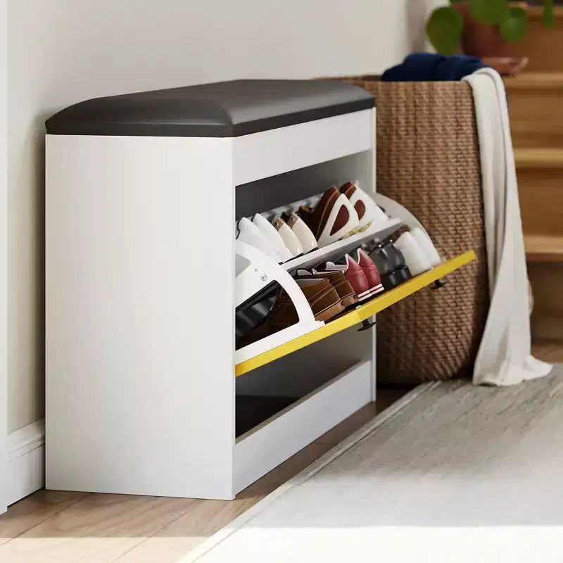 31.5 Shoe Storage Bench, Modern Entryway Shoe Cabinet, Flip Drawer and Seat Cushion, for Hallway, Bedroom, Living Room