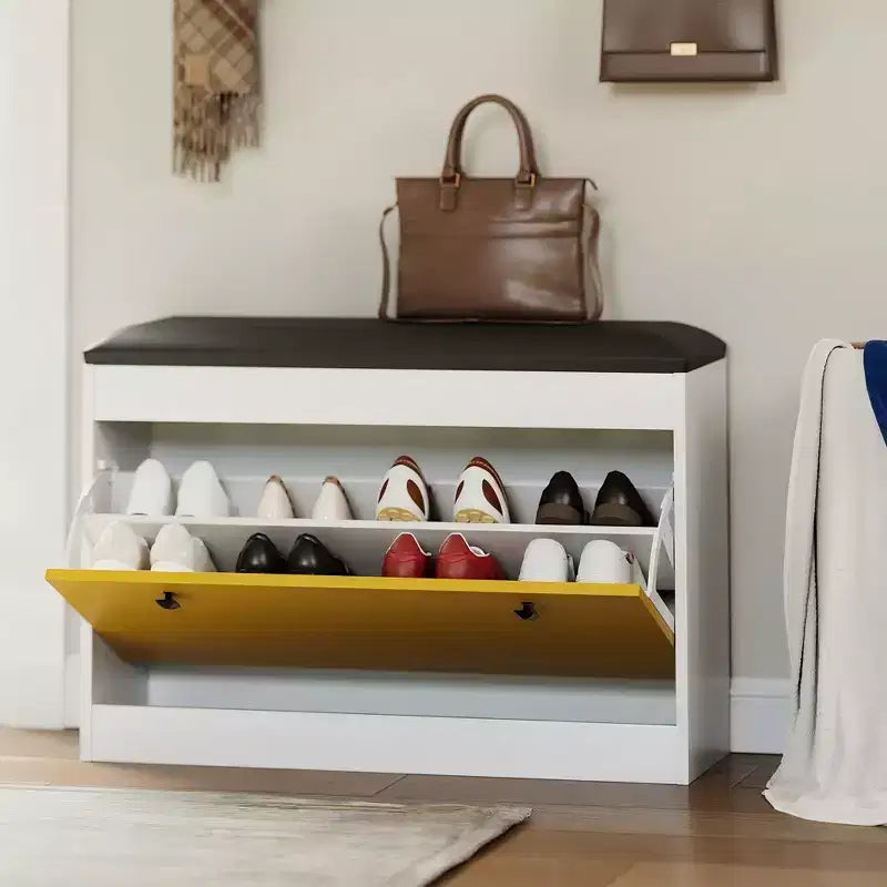 Panca scarpiera da 31,5 pollici, armadietto per scarpe moderno da ingresso, cassetto ribaltabile e cuscino di seduta, per corridoio, camera da letto, soggiorno