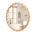 MAYEERTY 27.5 Wooden Round Wavy Wall Mirror Whitewash Edge Decorative Mirror for Bathroom Vanity Bedroom Living Room