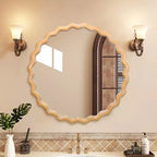 Specchio da parete rotondo MAYEERTY 27.5 in legno, con bordo ondulato sbiancato, specchio decorativo per bagno, vanità, camera da letto, soggiorno