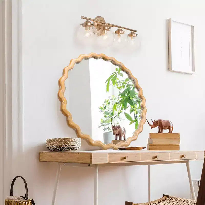 Specchio da parete rotondo MAYEERTY 27.5 in legno, con bordo ondulato sbiancato, specchio decorativo per bagno, vanità, camera da letto, soggiorno