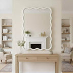 MAYEERTY 30 x 40 Specchio Decorativo Rettangolare Ondulato con Cornice in Legno Massello per Camera da Letto Bagno Soggiorno Bianco