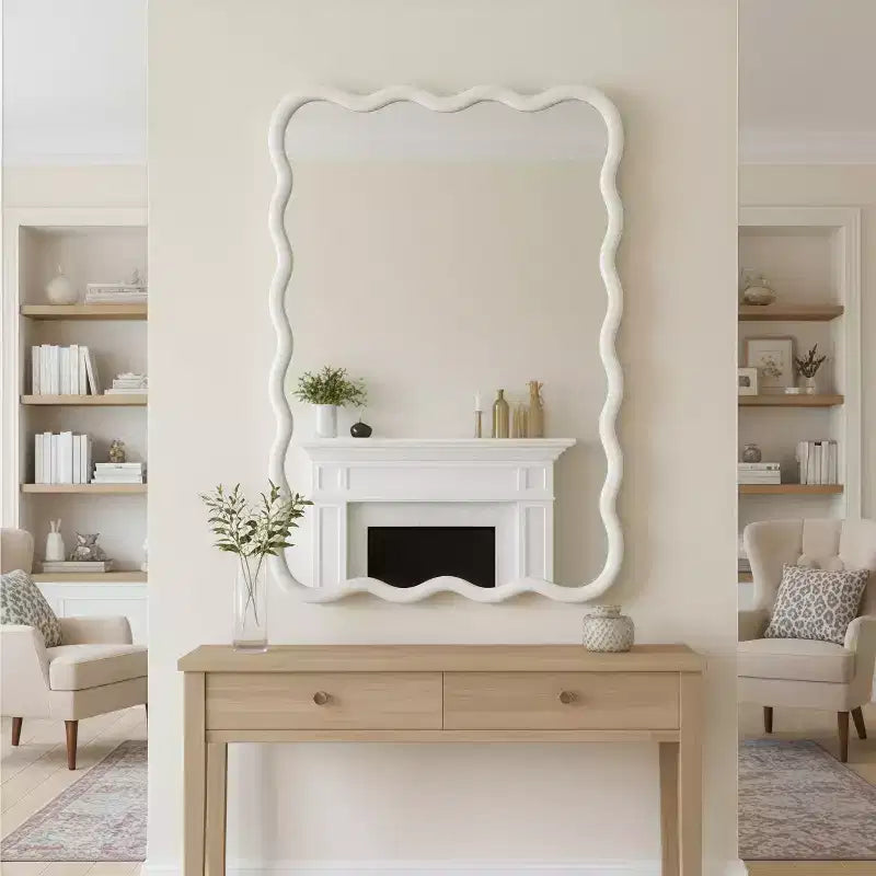 MAYEERTY Miroir décoratif 30 x 40 cm, rectangulaire ondulé, cadre en bois massif pour chambre à coucher, salle de bain, salon, blanc