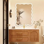 MAYEERTY 30 x 40 Specchio Decorativo Rettangolare Ondulato con Cornice in Legno Massello per Camera da Letto Bagno Soggiorno Bianco
