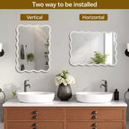 MAYEERTY 30 x 40 Specchio Decorativo Rettangolare Ondulato con Cornice in Legno Massello per Camera da Letto Bagno Soggiorno Bianco