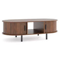 Costway 48 Mid Century Center Table with Sliding Fluted Doors & Open Compartment