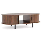 Costway 48 Mid Century Center Table with Sliding Fluted Doors & Open Compartment