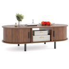 Table basse Costway 48 avec portes coulissantes cannelées et compartiment ouvert de style scandinave