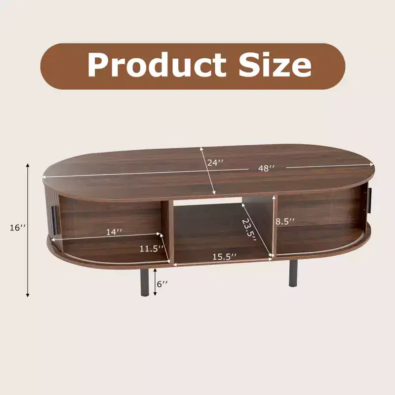 Table basse Costway 48 avec portes coulissantes cannelées et compartiment ouvert de style scandinave