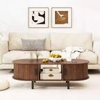 Table basse Costway 48 avec portes coulissantes cannelées et compartiment ouvert de style scandinave
