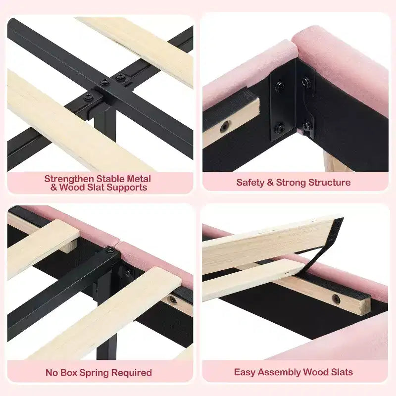 Struttura Letto Singolo per Bambini, Letto a Piattaforma Imbottito con Ampio Cassetto Contenitore e Testiera a Libreria, Montaggio Facile Senza Rumore, Letto per Bambini e Bambine