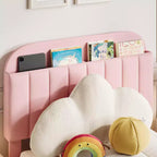 Struttura Letto Singolo per Bambini, Letto a Piattaforma Imbottito con Ampio Cassetto Contenitore e Testiera a Libreria, Montaggio Facile Senza Rumore, Letto per Bambini e Bambine