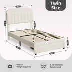 Struttura Letto Singolo per Bambini, Letto a Piattaforma Imbottito con Ampio Cassetto Contenitore e Testiera a Libreria, Montaggio Facile Senza Rumore, Letto per Bambini e Bambine