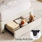 Struttura Letto Singolo per Bambini, Letto a Piattaforma Imbottito con Ampio Cassetto Contenitore e Testiera a Libreria, Montaggio Facile Senza Rumore, Letto per Bambini e Bambine
