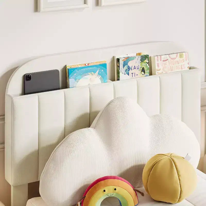 Struttura Letto Singolo per Bambini, Letto a Piattaforma Imbottito con Ampio Cassetto Contenitore e Testiera a Libreria, Montaggio Facile Senza Rumore, Letto per Bambini e Bambine