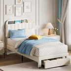 Struttura Letto Singolo per Bambini, Letto a Piattaforma Imbottito con Ampio Cassetto Contenitore e Testiera a Libreria, Montaggio Facile Senza Rumore, Letto per Bambini e Bambine