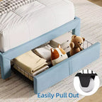Struttura Letto Singolo per Bambini, Letto a Piattaforma Imbottito con Ampio Cassetto Contenitore e Testiera a Libreria, Montaggio Facile Senza Rumore, Letto per Bambini e Bambine