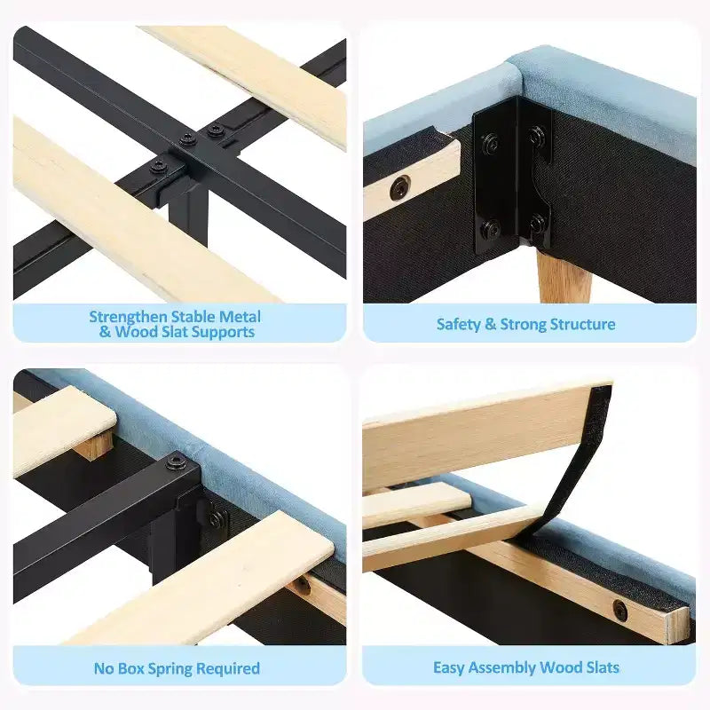 Struttura Letto Singolo per Bambini, Letto a Piattaforma Imbottito con Ampio Cassetto Contenitore e Testiera a Libreria, Montaggio Facile Senza Rumore, Letto per Bambini e Bambine