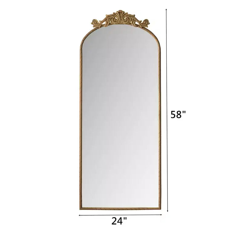 Specchio Vintage a Corpo Intero ad Arco 58x24, con Intaglio Ornamentale, Specchio da Parete per Arredamento Retro, Bronzo/Argento - ModernLuxe