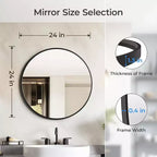 USHOWER Specchio Rotondo Nero per Lavabo da 24 pollici, Specchio da Bagno Circolare, Specchio da Comodino con Cornice in Metallo, Specchio da Parete Moderno per Ingresso Soggiorno
