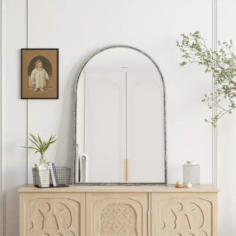 Specchio ovale/ad arco in ferro battuto, Specchio effetto antico, Specchio da parete per bagno/camera da letto/soggiorno, Argento/Oro - ModernLuxe