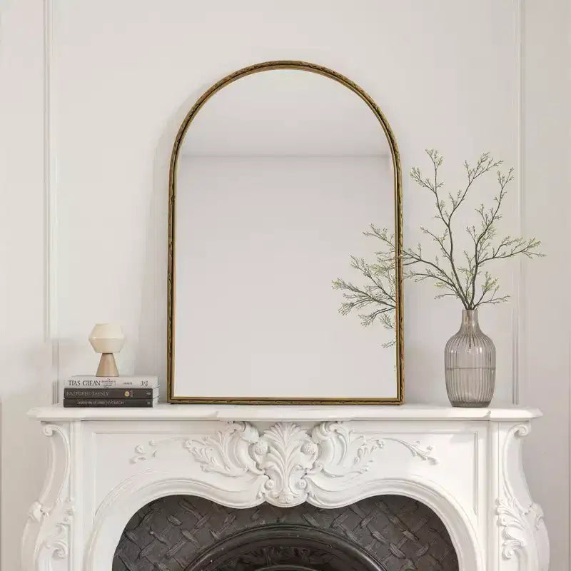 Miroir ovale/en arche en fer forgé rétro, miroir à effet vieilli, miroir mural à suspendre pour la décoration de salle de bain/chambre à coucher/salon, argent/or - ModernLuxe