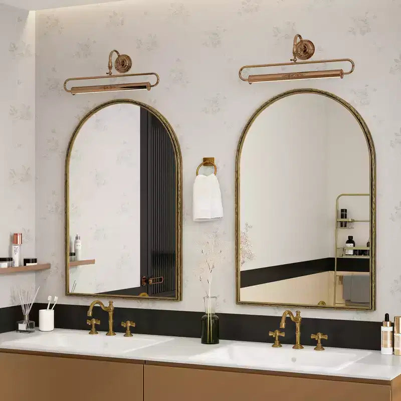 Miroir ovale/en arche en fer forgé rétro, miroir à effet vieilli, miroir mural à suspendre pour la décoration de salle de bain/chambre à coucher/salon, argent/or - ModernLuxe
