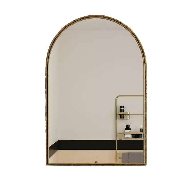 Miroir ovale/en arche en fer forgé rétro, miroir à effet vieilli, miroir mural à suspendre pour la décoration de salle de bain/chambre à coucher/salon, argent/or - ModernLuxe