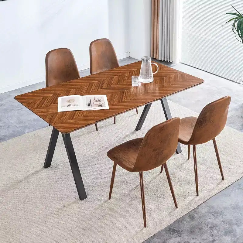 GDFStudio Hobson Modern 5 Pieces Wood and Faux Leather Upholstered Dining Table Set