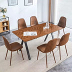 GDFStudio Hobson Set da Pranzo Moderno 5 Pezzi in Legno e Similpelle